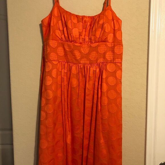 Dress barn orange sundress with circles sz 12 - Picture 2 of 11